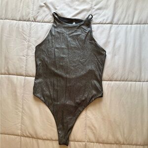 Victoria Sport Spandex Metallic and Mesh Thong Bodysuit Size Medium